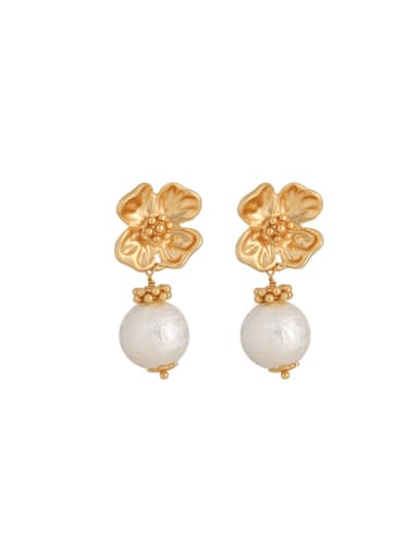 Brass Imitation Pearl Flower Vintage Drop Earring