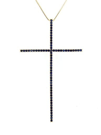 Gold Plated Blue Zircon Brass Cubic Zirconia Religious Minimalist Regligious Necklace