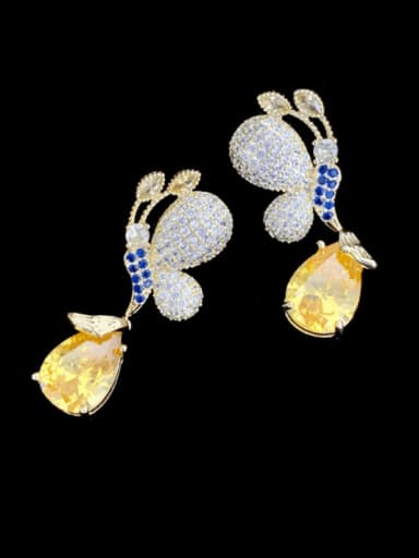 yellow Brass Cubic Zirconia Butterfly Luxury Drop Earring