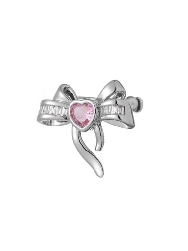 Brass Cubic Zirconia Pink Heart Dainty Clip Earring