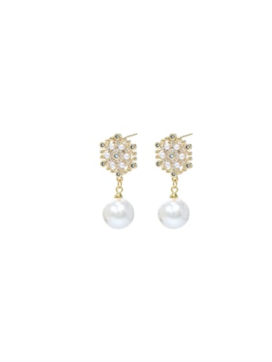 Brass Imitation Pearl Flower Dainty Stud Earring