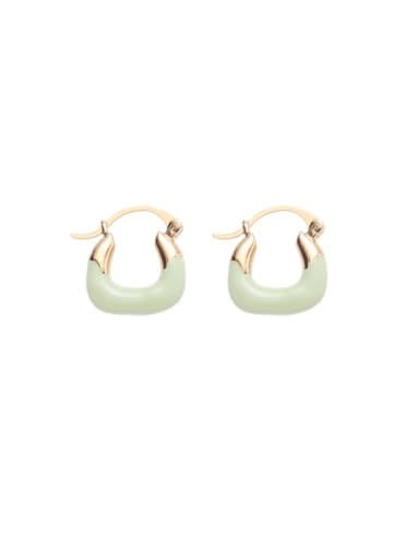Green style Brass Enamel Geometric Minimalist Huggie Earring