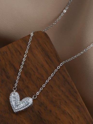 Steel color xl63946 Brass Cubic Zirconia Heart Dainty Necklace