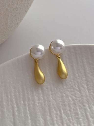 Q02 Gold Brass Freshwater Pearl Water Drop Dainty Stud Earring