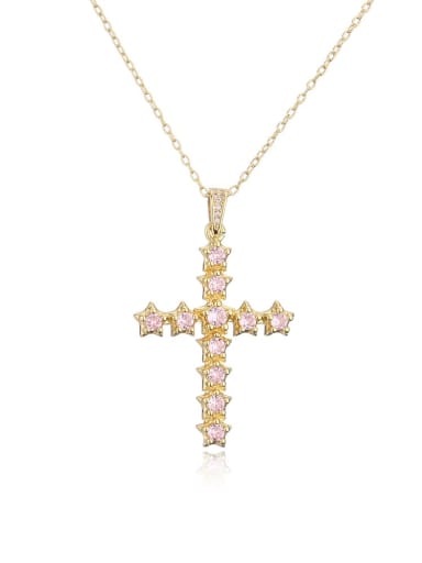 21672 Brass Cubic Zirconia Cross Vintage Regligious Necklace