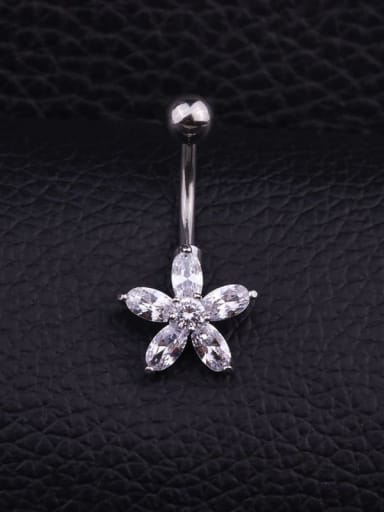 D Single Stainless steel Cubic Zirconia Flower Hip Hop Belly Rings & Belly Bars