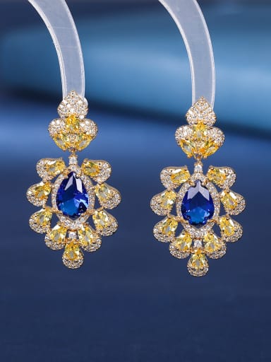 Spinel blue Brass Cubic Zirconia Flower Luxury Drop Earring