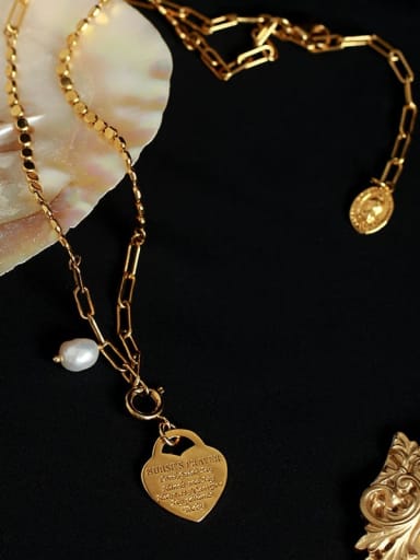 Brass Imitation Pearl Heart Vintage Necklace