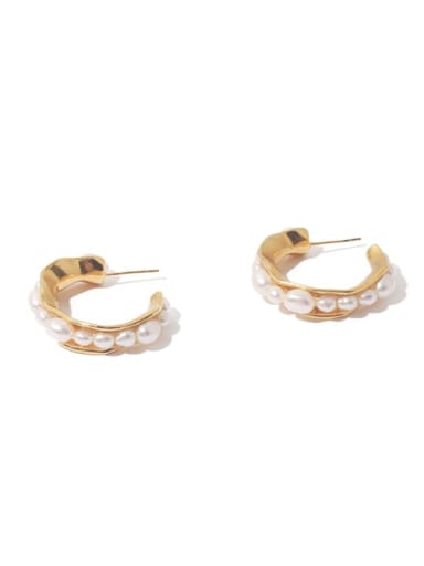 Brass Imitation Pearl Vintage  C shape Stud Earring