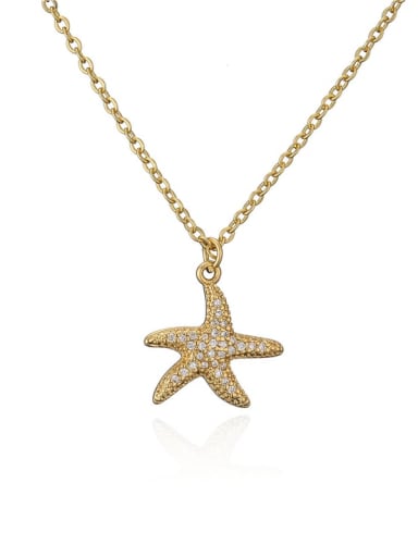 Brass Cubic Zirconia Minimalist Sea Star  Pendant Necklace