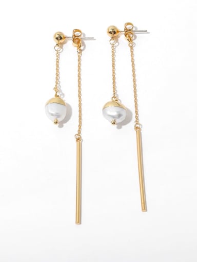 Brass Freshwater Pearl Tassel Minimalist Threader Earring