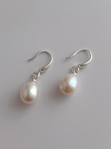 K97 ear hook  freshwater pearl earrings 925 Sterling Silver Freshwater Pearl Water Drop Minimalist Hook Earring