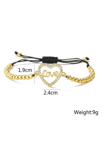 30800 Brass Cubic Zirconia Heart Hip Hop Adjustable Bracelet
