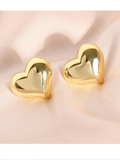 18K gold [Earrings] Brass Smooth Heart Minimalist Stud Earring