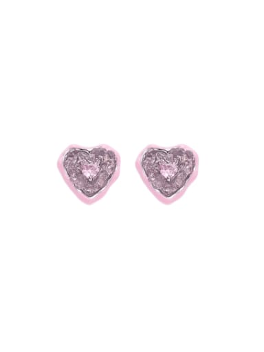 Pink Dripping Oil Edition Brass Enamel Heart Minimalist Stud Earring