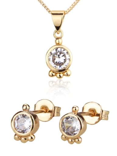 Brass Cubic Zirconia Minimalist Round  Earring and Necklace Set
