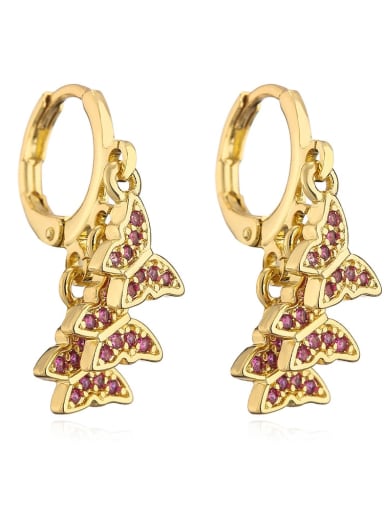 42252 Brass Cubic Zirconia Butterfly Vintage Huggie Earring