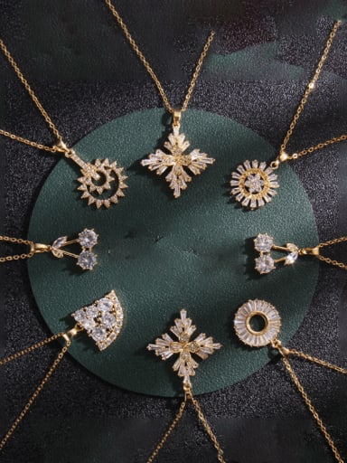 Copper Cubic Zirconia Cross Trend Flower Snowflake Pendant Necklace