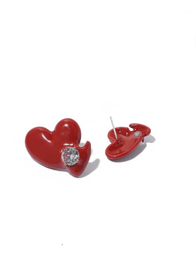 Brass Enamel Heart Cute Stud Earring