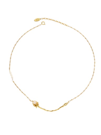 custom Brass Imitation Pearl Rosary Vintage Necklace