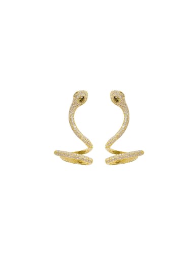 Brass Cubic Zirconia Snake Statement Stud Earring