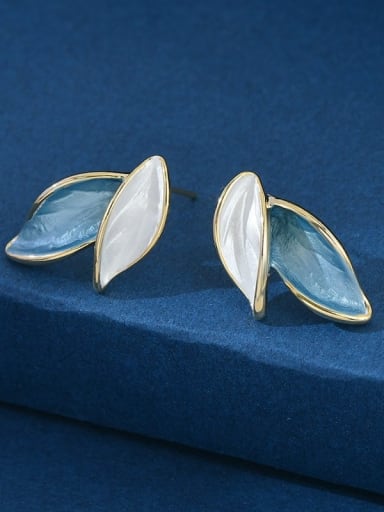 Golden Blue E873 Brass Enamel Leaf Dainty Stud Earring
