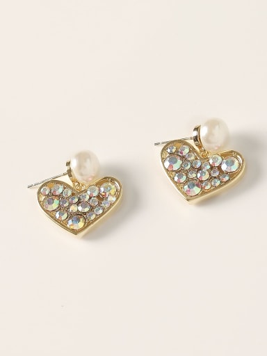 Brass Cubic Zirconia Heart Vintage Stud Trend Korean Fashion Earring