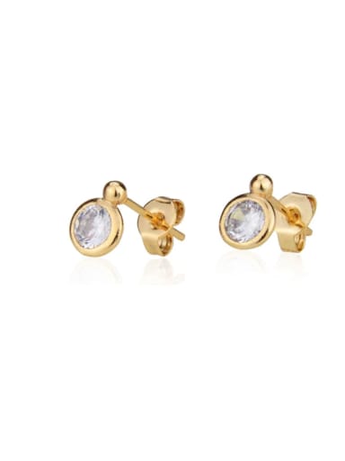 Brass Cubic Zirconia Round Minimalist Stud Earring