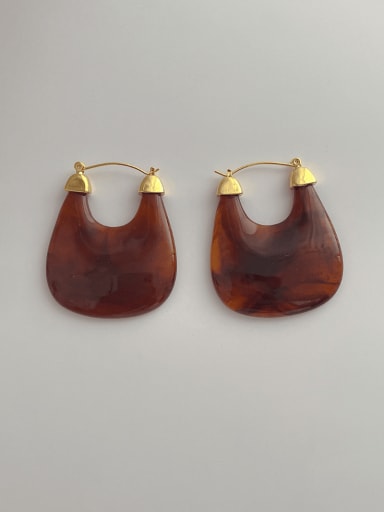 D202 Amber Brass Resin Geometric Trend Huggie Earring