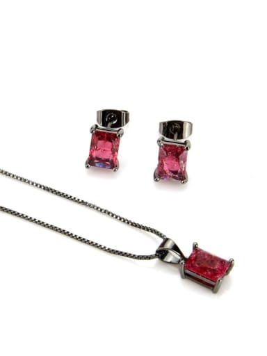 custom Brass Rectangle Cubic Zirconia Earring and Necklace Set