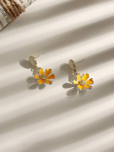 yellow Copper Enamel Cute Flower  Drop Trend Korean Fashion Earring