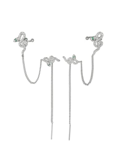 Brass Cubic Zirconia Tassel Minimalist Threader Earring