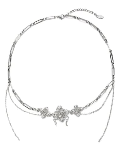 Titanium Steel Cubic Zirconia Tassel Trend Necklace