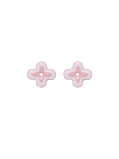 Pink flowers Brass Enamel Flower Trend Stud Earring