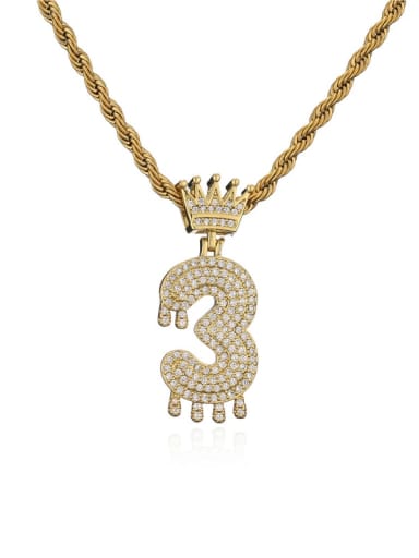 Brass Cubic Zirconia Crown Trend  Number Pendant Necklace