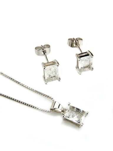 Brass Rectangle Cubic Zirconia Earring and Necklace Set