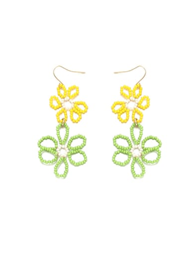 Brass Glass beads Multi Color Flower Minimalist Clip Earring