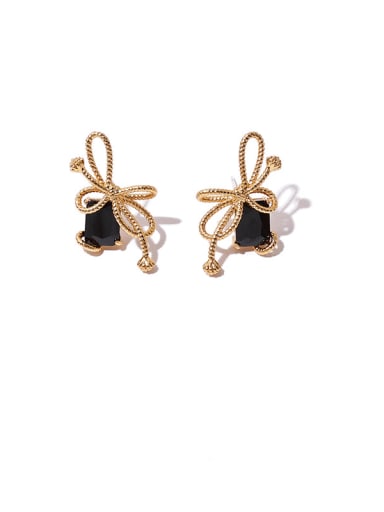 Brass Cubic Zirconia Bowknot Vintage Stud Earring