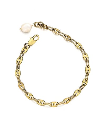 Brass Imitation Pearl Geometric Minimalist Link Bracelet
