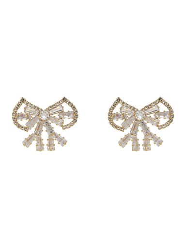 Copper Cubic Zirconia Bowknot Dainty Stud Trend Korean Fashion Earring