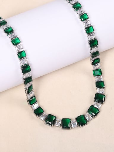 Green necklace Brass Cubic Zirconia Geometric Luxury Necklace