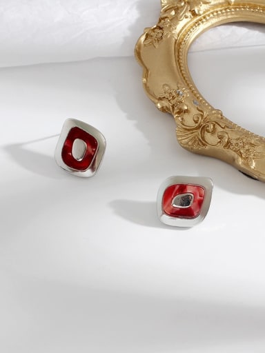 White  red Copper With Enamel Minimalist Geometric  Stud Trend Korean Fashion Earring