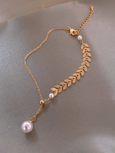 Titanium Imitation Pearl White Feather Trend Lariat Necklace