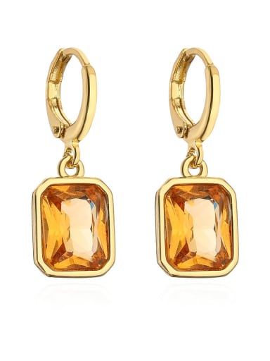 43391 Brass Glass Stone Geometric Luxury Huggie Earring