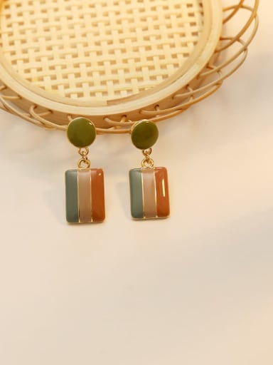 Avocado Green Copper Enamel Geometric Vintage Drop Trend Korean Fashion Earring