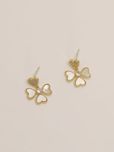 14k Gold Brass Shell Flower Minimalist Stud Trend Korean Fashion Earring