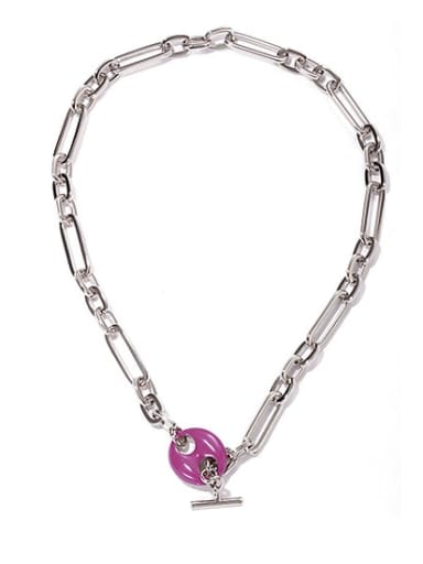 Brass Enamel Pig Vintage Hollow Chain Necklace