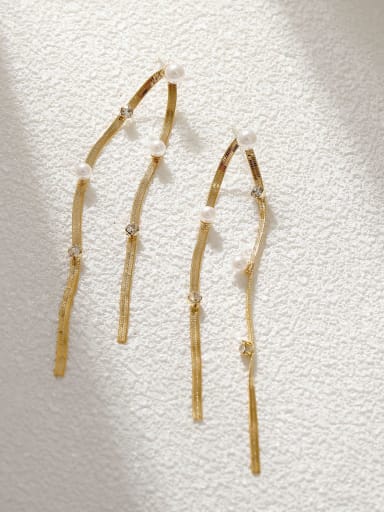 Brass Imitation Pearl Tassel Vintage Threader Earring