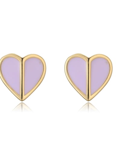 41632 Brass Enamel Heart Minimalist Stud Earring