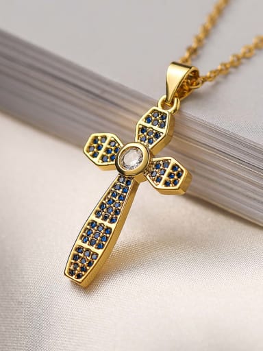 22963 Brass Cubic Zirconia Cross Vintage Regligious Necklace